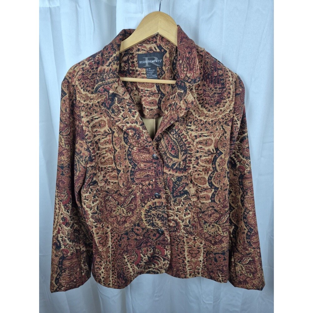 REQUIREMENTS LADIES SZ 18 BROWN TAPESTRY PRINT BLAZER